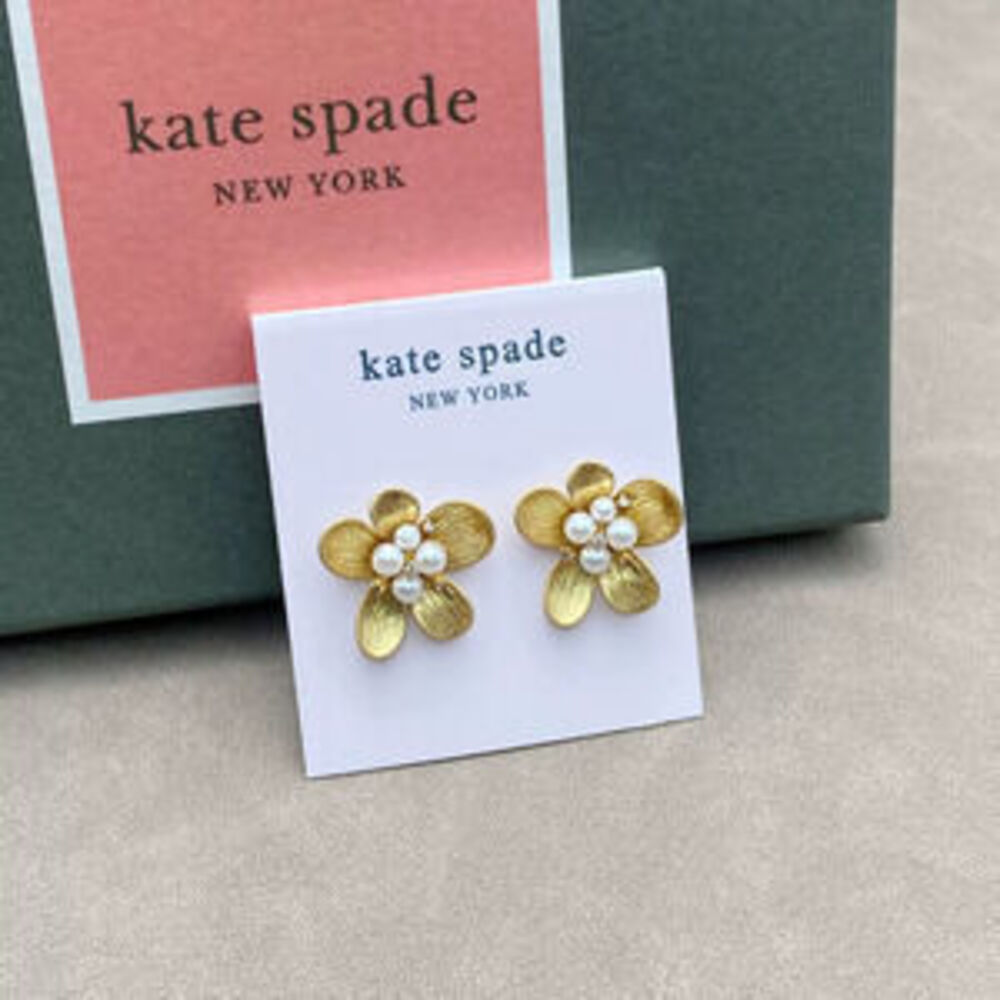kate spade Pearl Zircon 3D Flower Earrings Gold